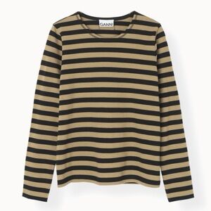 Ganni Black and Tan Striped Tee